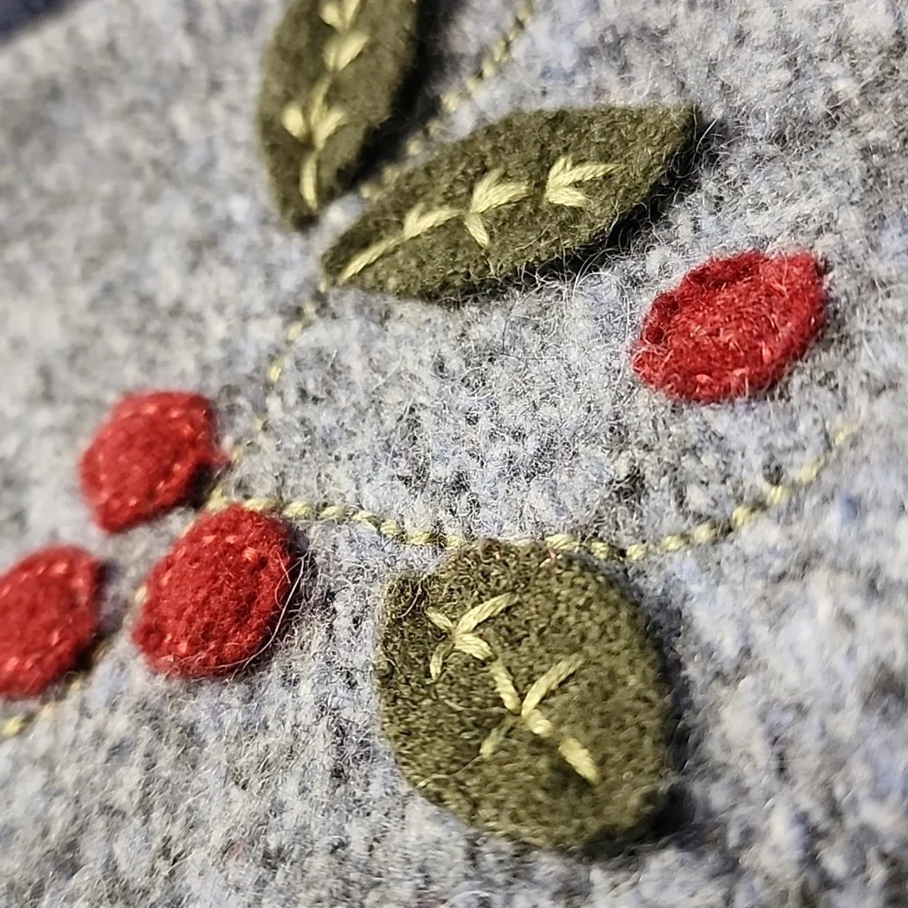 Handmade Two-Tone Blue‎ Embroidered Fwlted Wool Holly Berry Shoulder Bag Purse